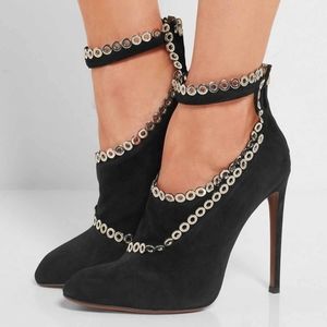 ALAÍA Designer Suede Cut Out Eyelet Detailed Heels - Authentic